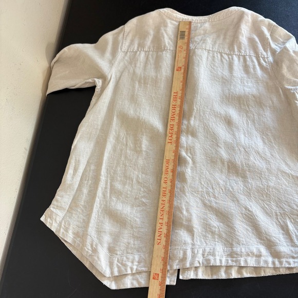 Jones New York 100% Linen Button Up Shirt Womens L Beige Asymmetric Lagenlook - Picture 8 of 10